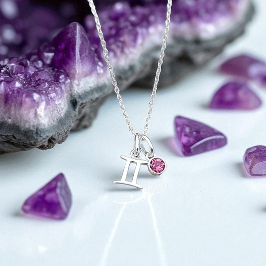Zodiac Birthstone Necklace Sterling Silver 925, Personalised Jewellery