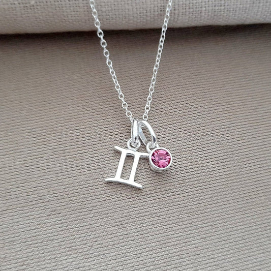 Zodiac Birthstone Necklace Sterling Silver 925, Personalised Jewellery