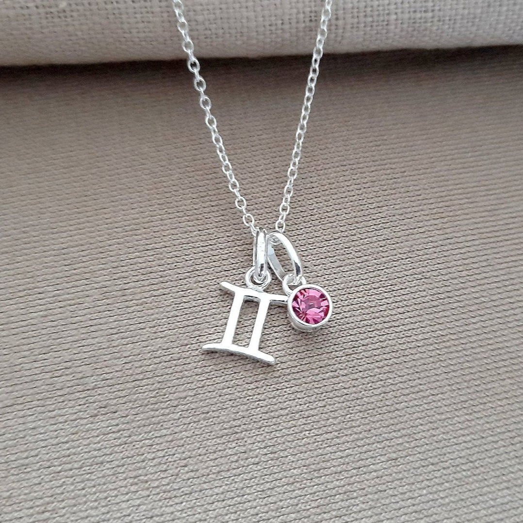 Zodiac Birthstone Necklace Sterling Silver 925, Personalised Jewellery