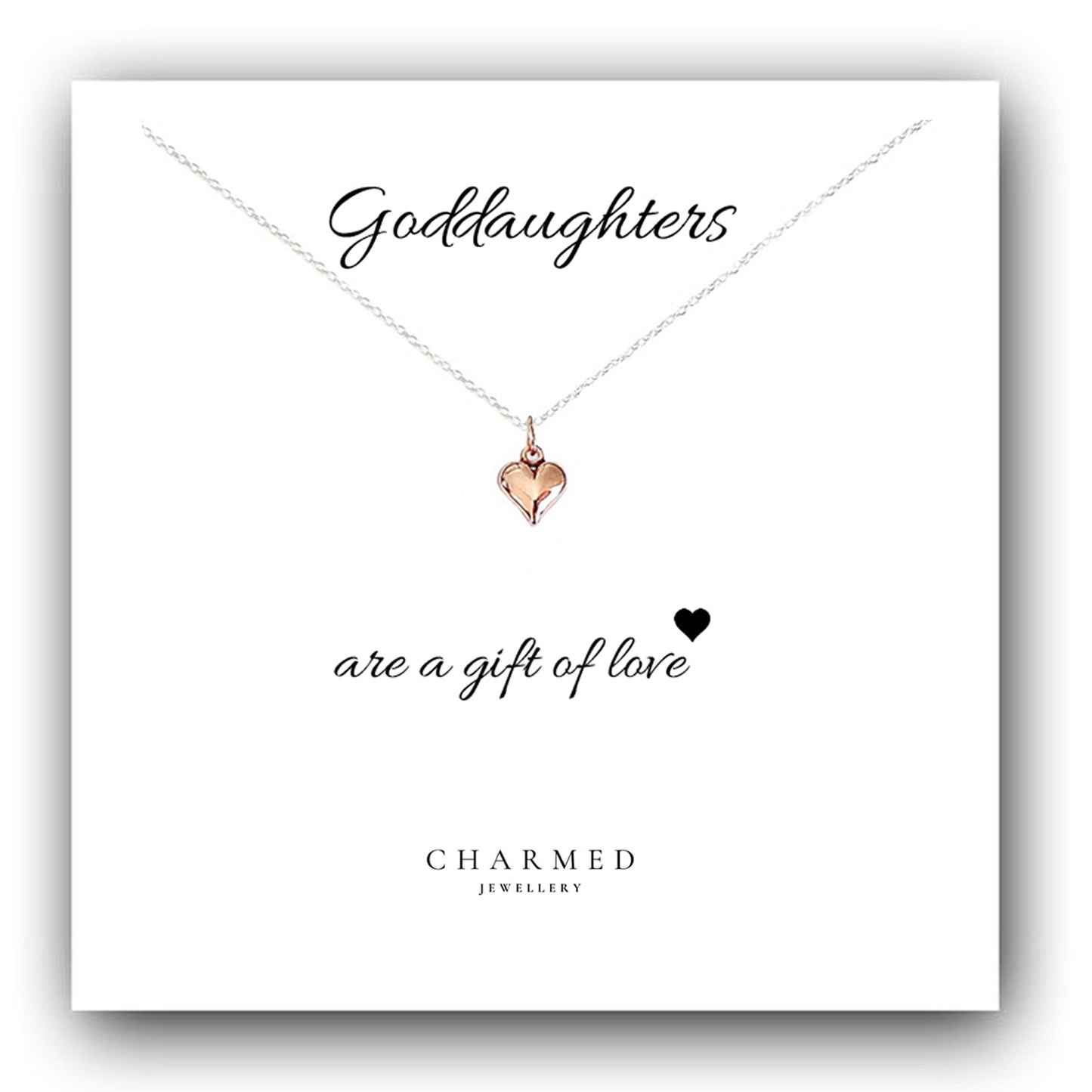 Goddaughter Gift, Rose Gold Puffy Heart Necklace in Sterling Silver 925, Personalised Jewellery Gift