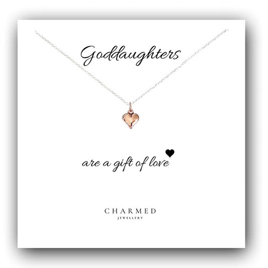 Goddaughter Gift, Rose Gold Puffy Heart Necklace in Sterling Silver 925, Personalised Jewellery Gift