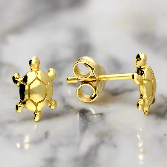 Turtle Stud Earrings | 18ct Yellow Gold Plated Sterling Silver 925 | Animal Jewellery Gift