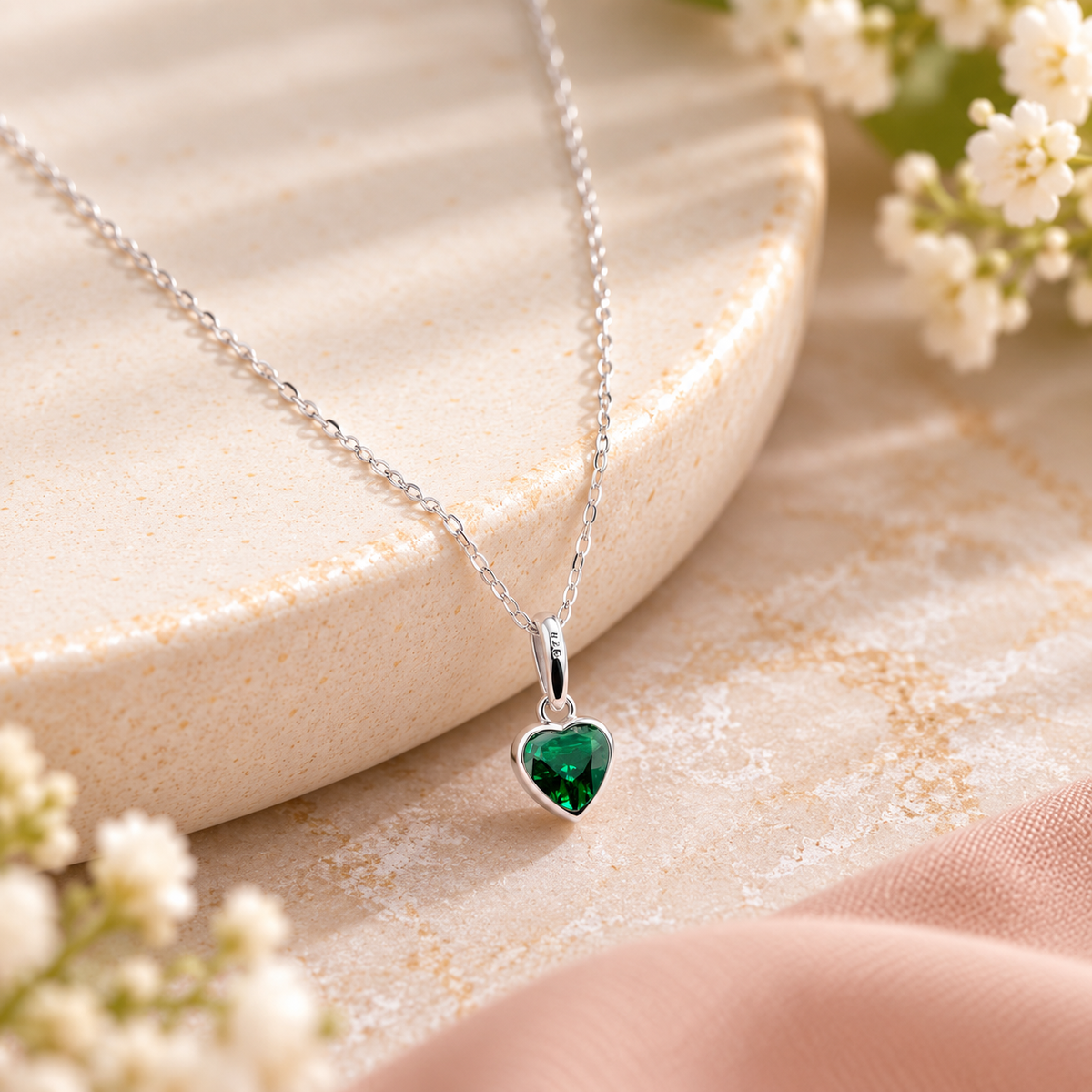 Sterling Silver Necklace with heart-shaped crystal birthstone