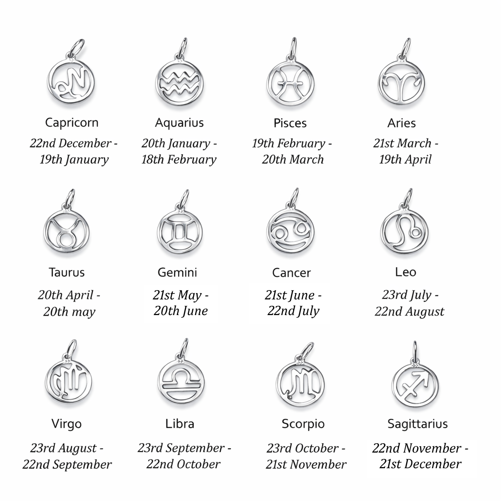 Zodiac Necklace in Sterling Silver 925 | Star Sign Disc Pendant | Jewellery Gift