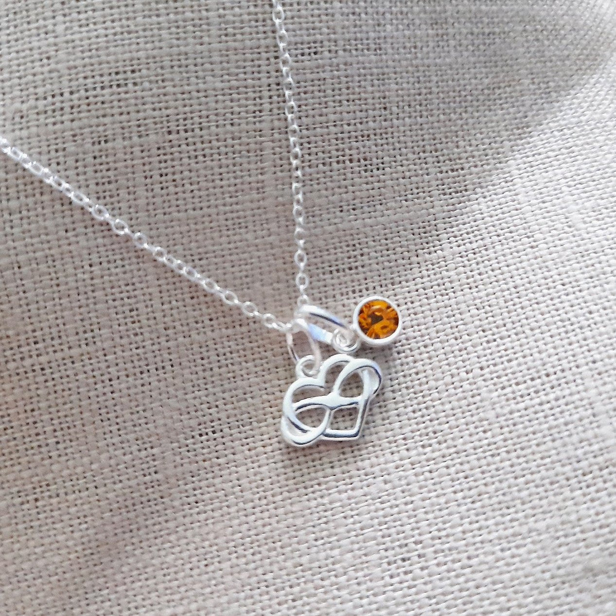 Infinity Heart Birthstone Necklace Sterling Silver 925, Personalised Jewellery
