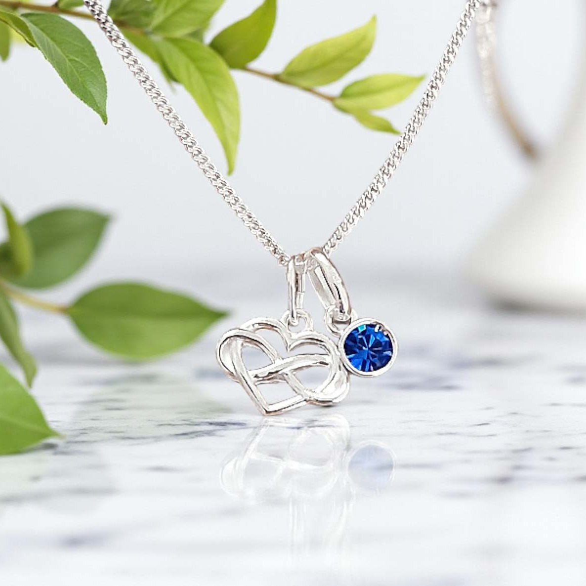 Infinity Heart Necklace with Birthstone | Sterling Silver 925 | Personalised Jewellery