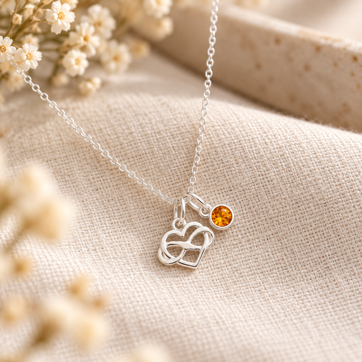 Gift | Infinity Heart Necklace with Birthstone | Sterling Silver 925 