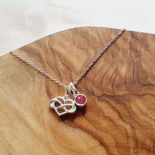 Mum Infinity Heart Necklace with Birthstone in Sterling Silver 925, Personalised Jewellery Gift
