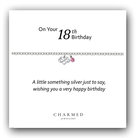 18th Birthday Infinity Heart Bracelet with Birthstone in Sterling Silver 925, Personalised Jewellery Gift