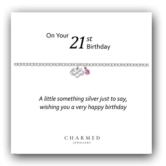 21st Birthday Infinity Heart Bracelet with Birthstone in Sterling Silver 925, Personalised Jewellery Gift