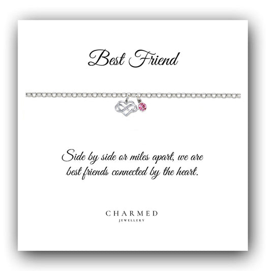 Best Friend Infinity Heart Bracelet with Birthstone in Sterling Silver 925, Personalised Gift