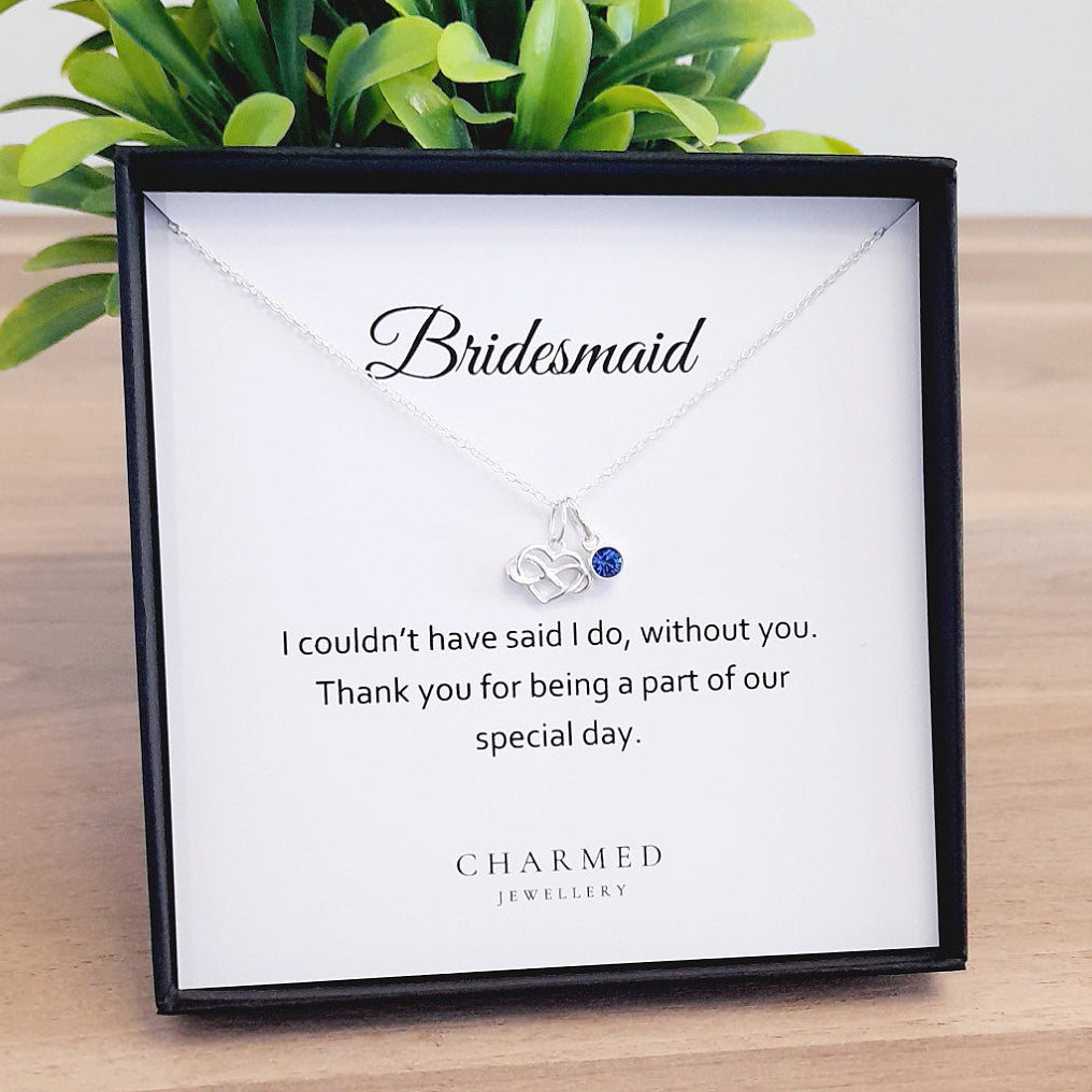 Bridesmaid Gift, Infinity Heart Necklace with Birthstone in Sterling Silver 925 | Personalised Jewellery Gift