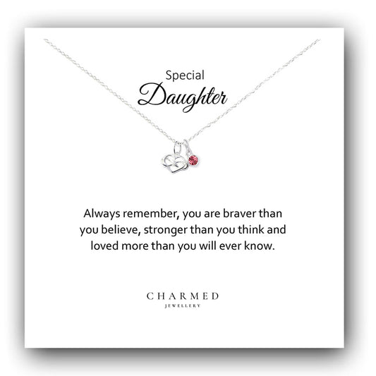 Daughter Infinity Heart Necklace with Birthstone in Sterling Silver 925, Personalised Jewellery Gift