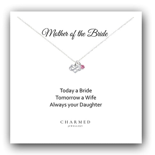 Mother of the Bride Infinity Heart Necklace with Birthstone in Sterling Silver 925, Personalised Jewellery Gift
