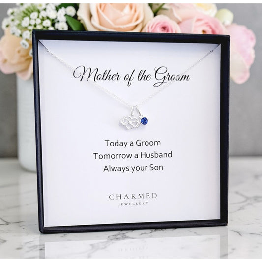 Mother of the Groom Infinity Heart Necklace with Birthstone | Sterling Silver 925 | Personalised Jewellery Gift