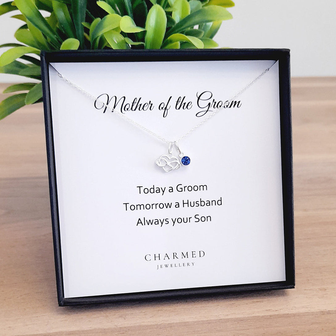 Mother of the Groom Infinity Heart Necklace with Birthstone – Sterling Silver 925 | Personalised Jewellery Gift