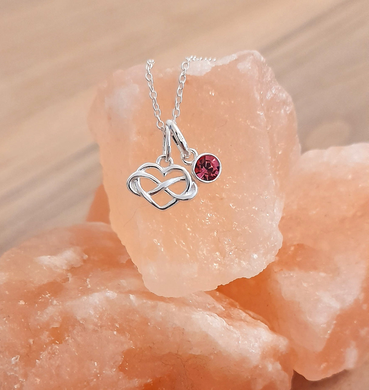 Infinity Heart Necklace with Birthstone in Sterling Silver 925 | Personalised Jewellery Gift