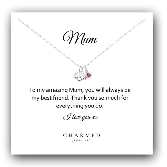 Mum Infinity Heart Necklace with Birthstone in Sterling Silver 925, Personalised Gift