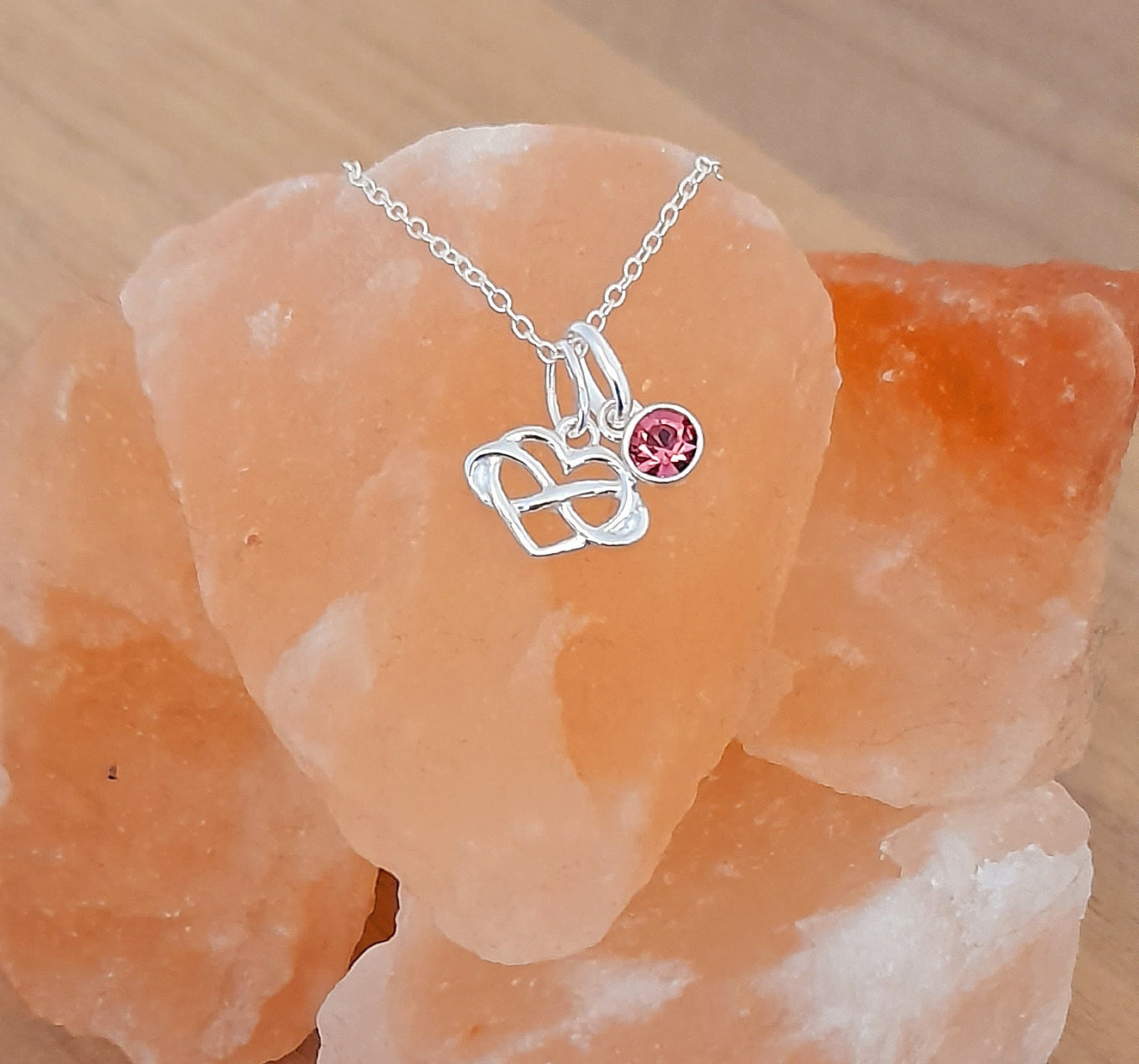 Sister Infinity Heart Necklace with Birthstone in Sterling Silver 925, Personalised Jewellery Gift
