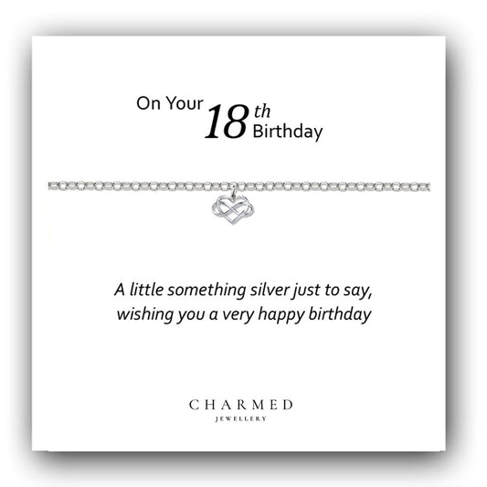 18th Birthday Infinity Heart Bracelet in Sterling Silver 925, Personalised Jewellery Gift