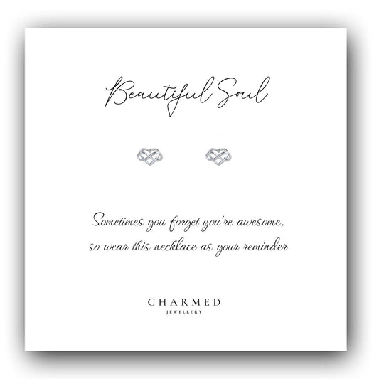Inspirational Gift, Infinity Heart Stud Earrings Sterling Silver 925, Personalised Jewellery Gift