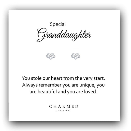 Granddaughter Gift, Infinity Heart Stud Earrings Sterling Silver 925, Personalised Jewellery Gift