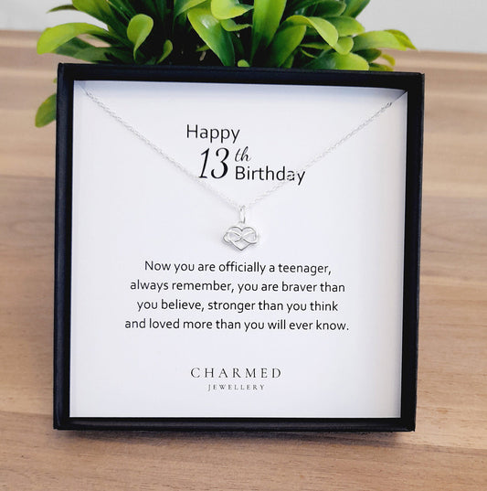 13th Birthday Infinity Heart Necklace | Sterling Silver 925