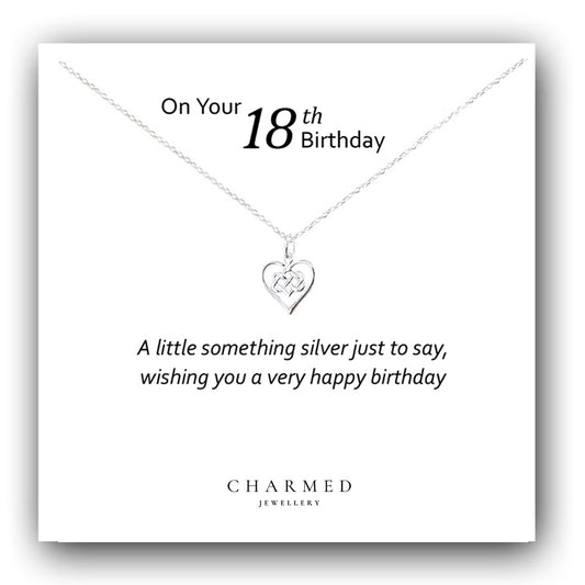 18th Birthday Infinity Knot Heart Necklace in Sterling Silver 925 | Personalised Gift