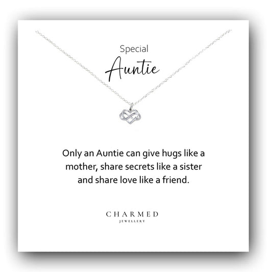 Auntie Infinity Heart Necklace in Sterling Silver 925, Personalised Jewellery Gift