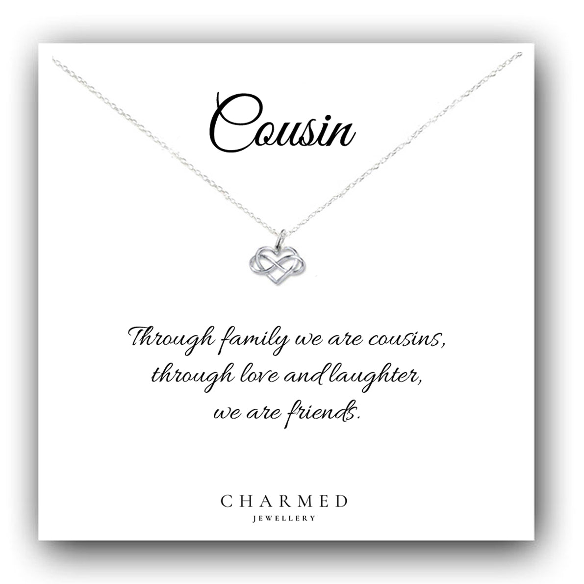 Cousin Infinity Heart Necklace | Sterling Silver 925 | Personalised Jewellery Gift