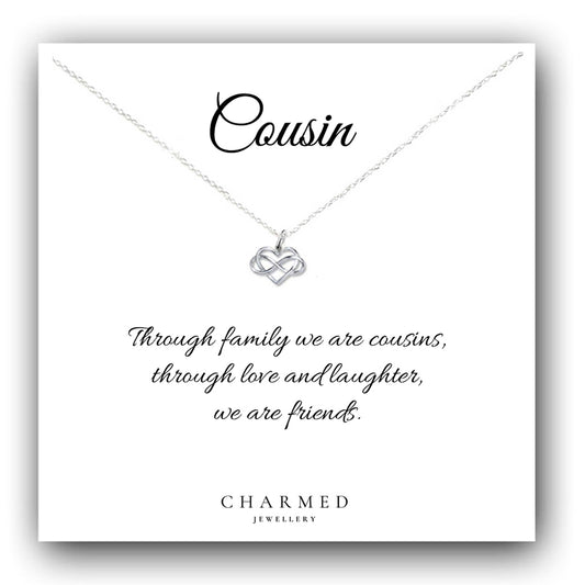 Cousin Infinity Heart Necklace | Sterling Silver 925 | Personalised Jewellery Gift