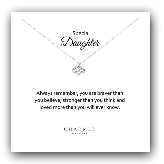 Daughter Infinity Heart Necklace in Sterling Silver 925, Personalised Jewellery Gift
