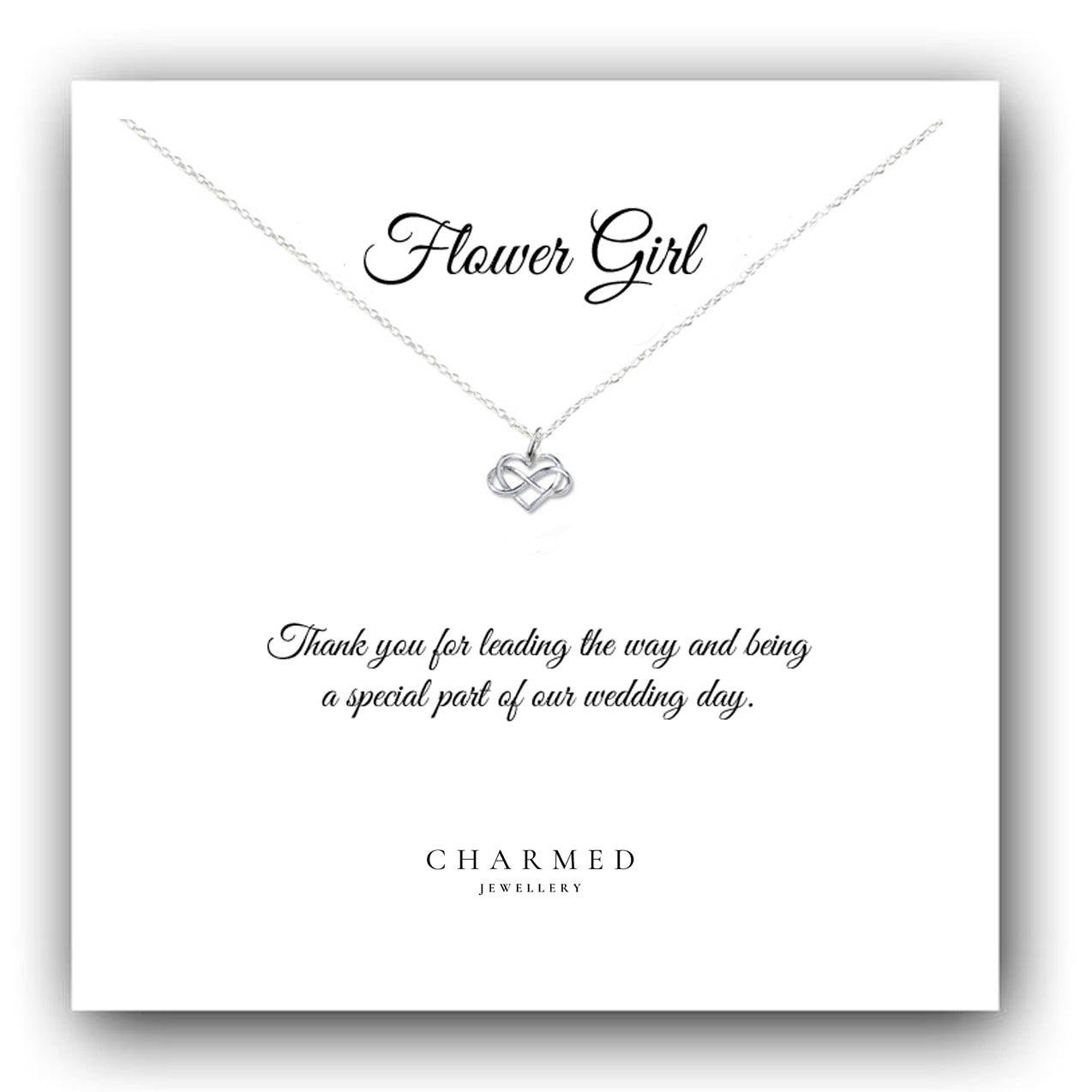 Flower Girl Gift Infinity Heart Necklace in Sterling Silver 925, Personalised Gift