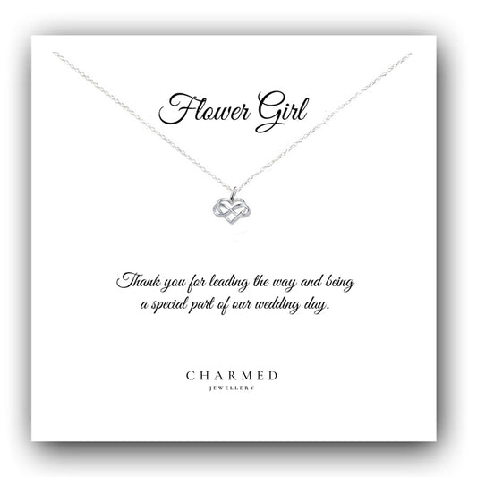 Flower Girl Gift Infinity Heart Necklace in Sterling Silver 925, Personalised Gift