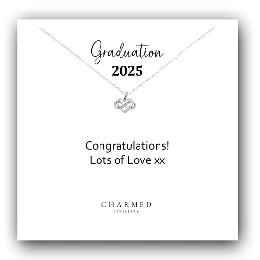 Graduation Gift, Ribbon Heart Necklace in Sterling Silver 925, Personalised Jewellery Gift