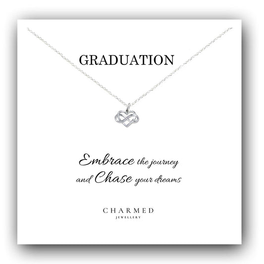 Graduation Gift, Ribbon Heart Necklace in Sterling Silver 925, Personalised Jewellery Gift