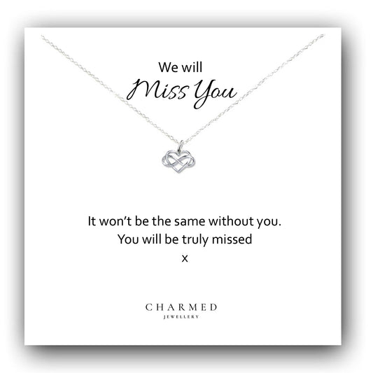 We Will Miss You Gift, Infinity Heart Necklace in Sterling Silver 925, Personalised Gift