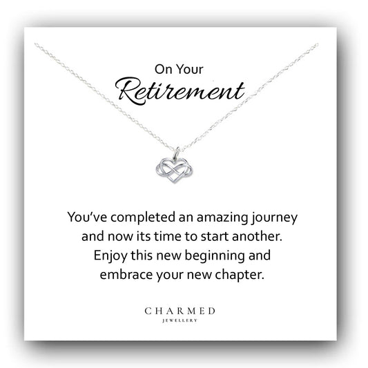 Retirement Gift, Infinity Heart Necklace in Sterling Silver 925, Personalised Jewellery by Charmed Jewellery