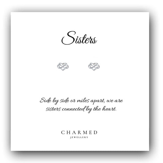 Sister Gift, Infinity Heart Stud Earrings, Personalised Gift for Sister