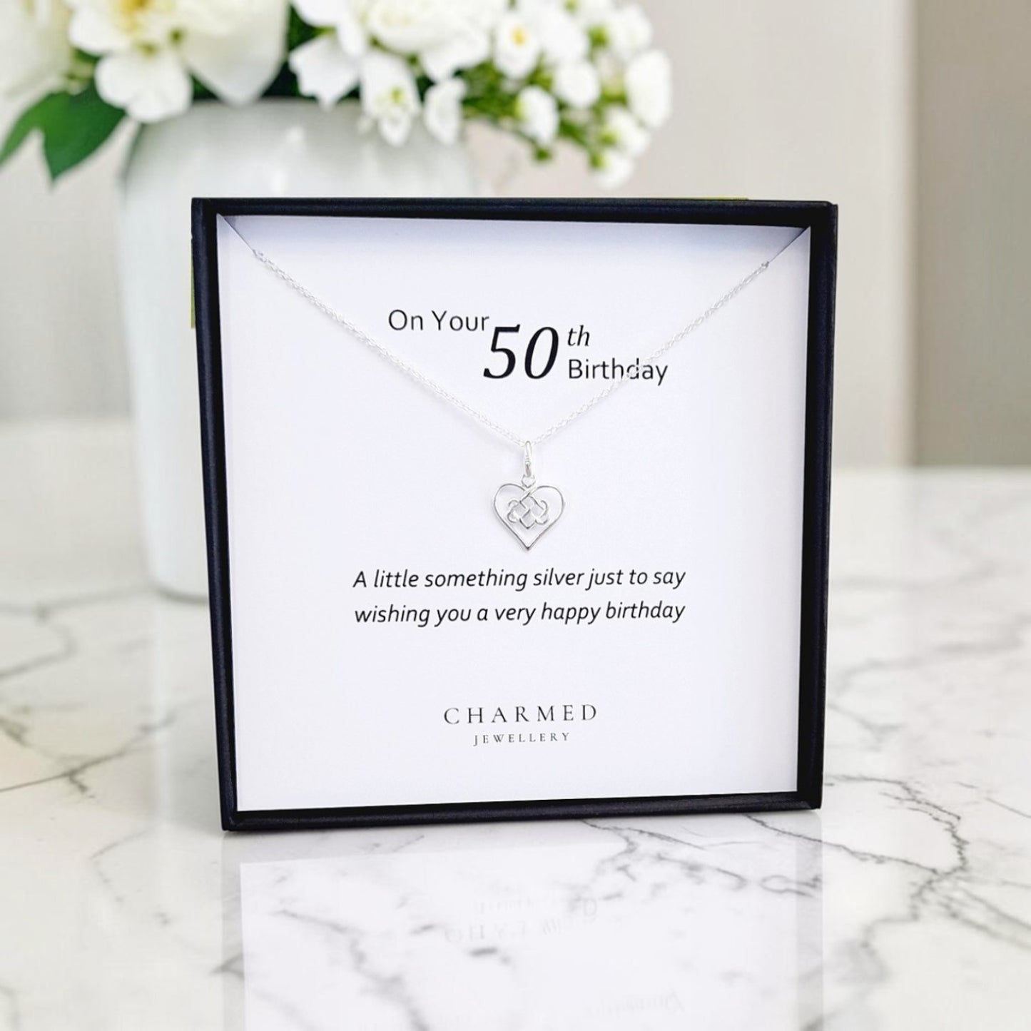 50th Birthday Infinity Knot Heart Necklace in Sterling Silver 925 | Personalised Gift