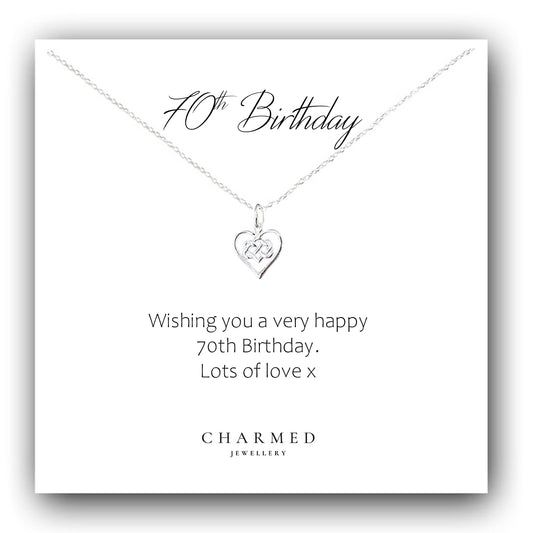 70th Birthday Infinity Knot Heart Necklace in Sterling Silver 925 | Personalised Gift