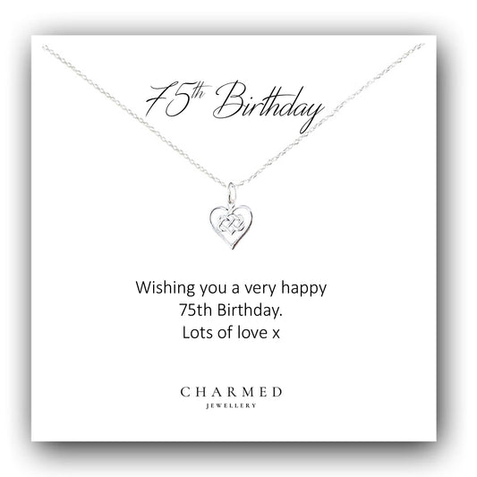 75th Birthday Infinity Knot Heart Necklace in Sterling Silver 925 | Personalised Gift