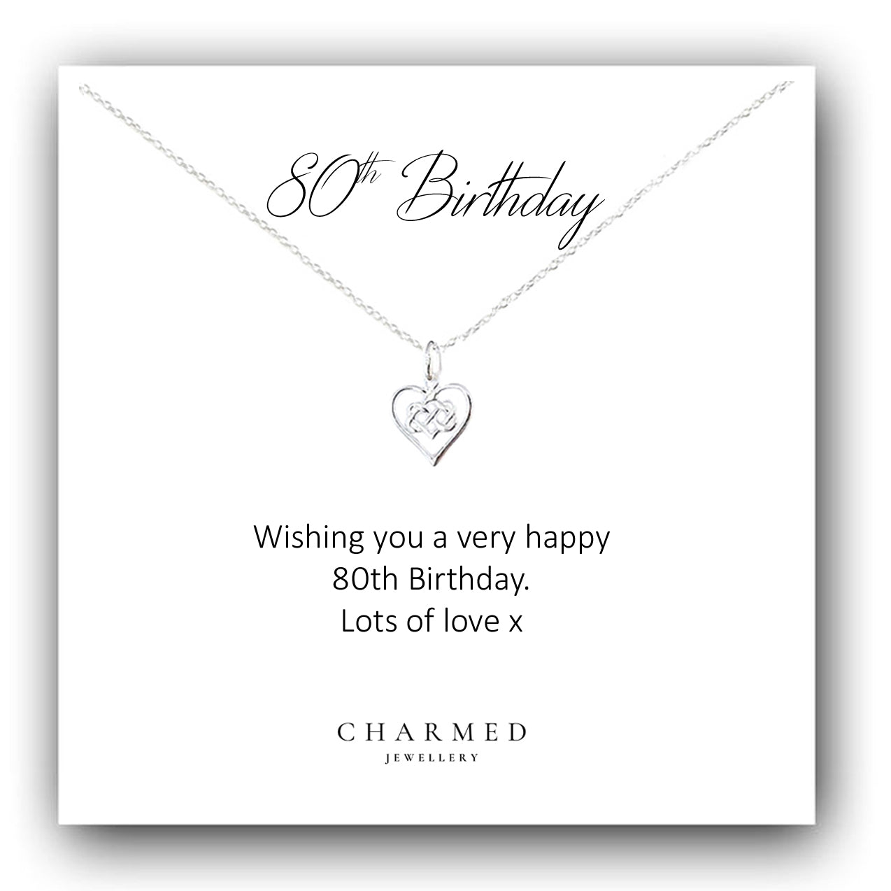 80th Birthday Infinity Knot Heart Necklace in Sterling Silver 925 | Personalised Gift