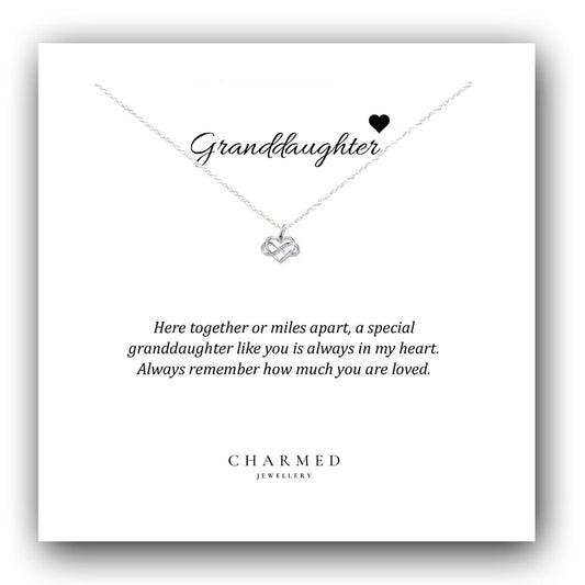 Granddaughter Infinity Heart Necklace in Sterling Silver 925, Personalised Jewellery Gift