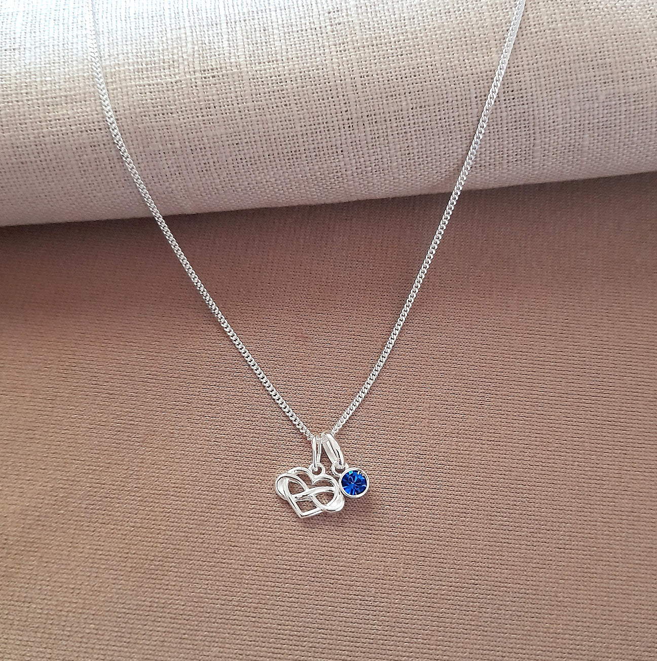 Sister Infinity Heart Necklace with Birthstone in Sterling Silver 925, Personalised Jewellery Gift