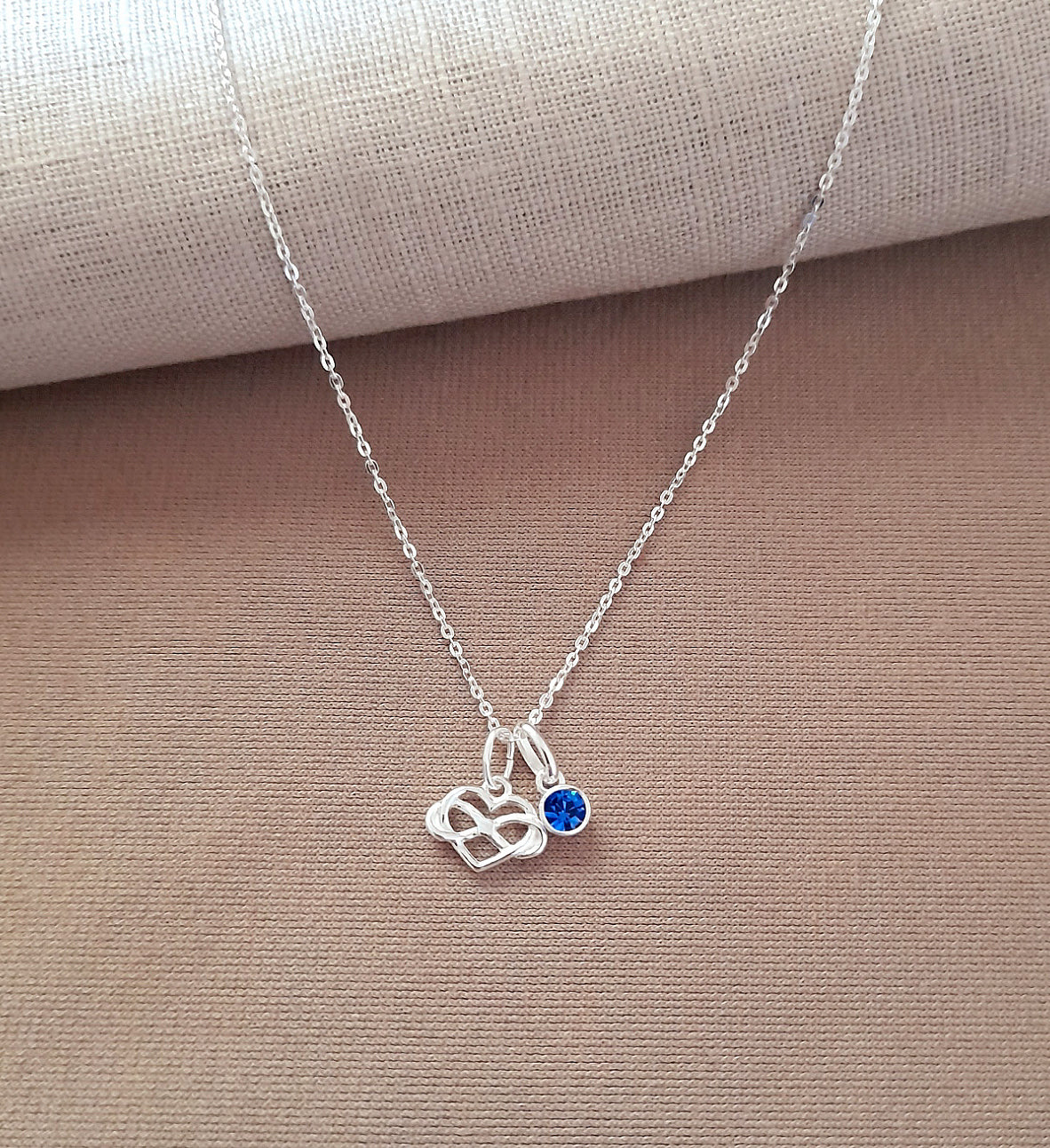 Mum Infinity Heart Necklace with Birthstone in Sterling Silver 925, Personalised Jewellery Gift