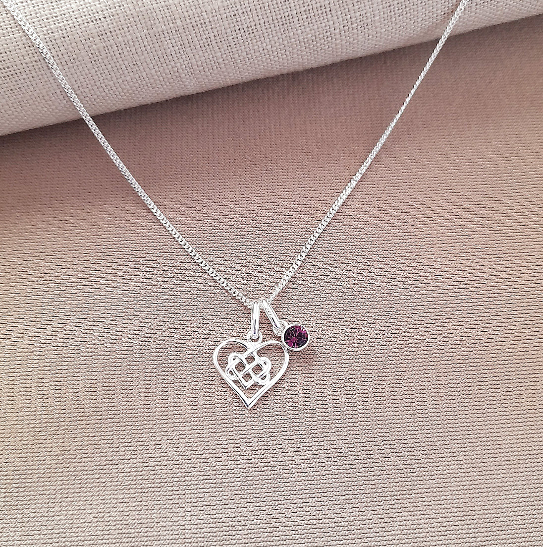 Sister Infinity Knot Necklace with Birthstone in Sterling Silver 925, Personalised Jewellery Gift
