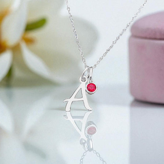 Initial Birthstone Necklace 925 Sterling Silver, Personalised Jewellery