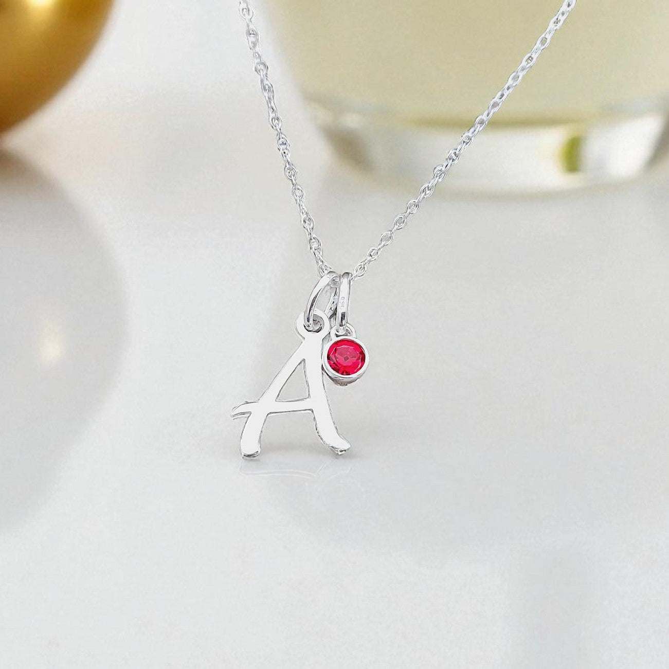 Initial Birthstone Necklace 925 Sterling Silver, Personalised Jewellery