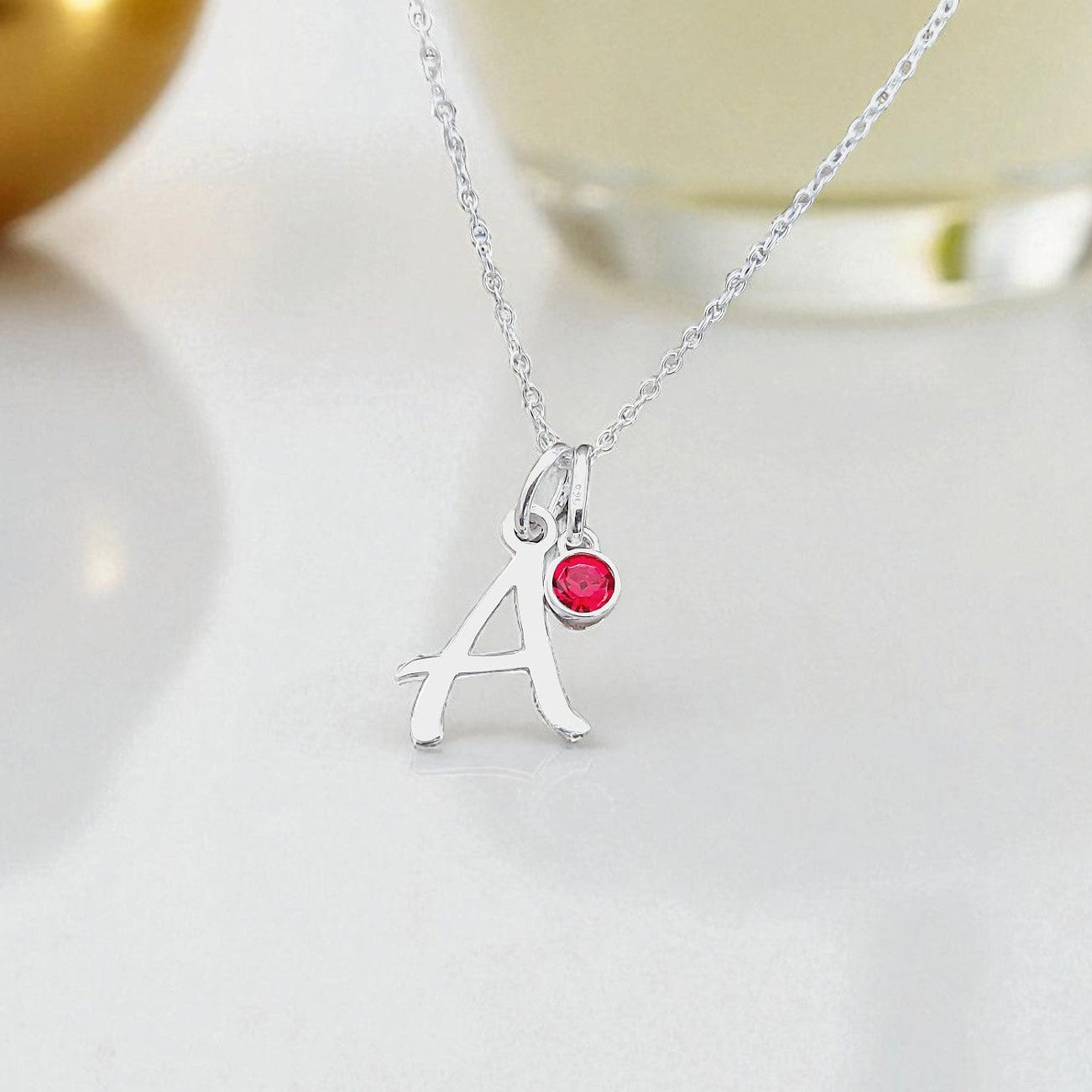 Daughter Initial Letter Necklace with Birthstone in Sterling Silver 925 | Personalised Jewellery Gift